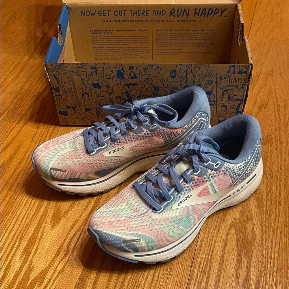 Brooks Ghost 14 Pastel Blue and Pink Neutral Running Shoes- EUC- size 6 - Picture 1 of 6